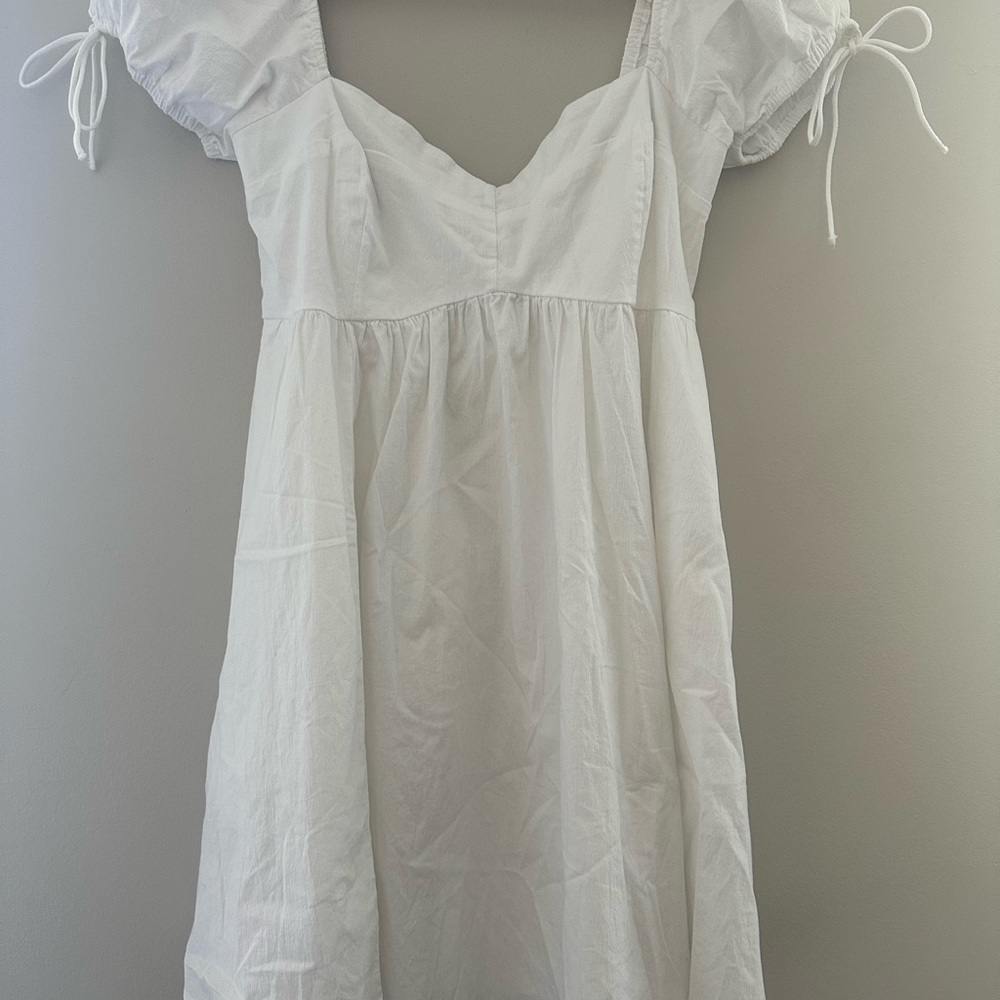 NWT Abercrombie & Fitch White Cotton Baby Doll Puff Sleeve Mini Dress